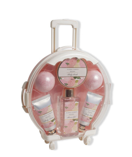 MALETA TROLLEY ROSA SET DE BAÑO