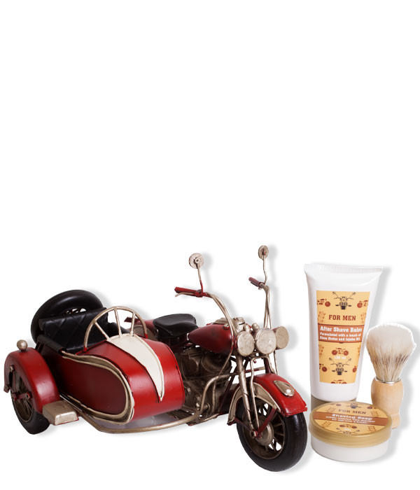 VINTAGE MOTO CON SIDECAR ROJA