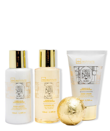 SCENTED BATH GOLD VANILLA AND SANDALWOOD SET 4 PIEZAS