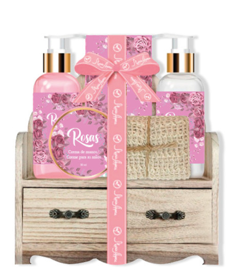 SET DE BAÑO MUEBLE DE MADERA AROMA ROSAS